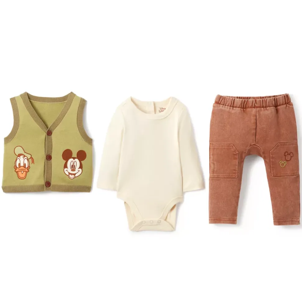 Ensemble body, bas et gilet Mickey et Donald Duck pour bébé