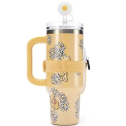 Gobelet Winnie l'Ourson en acier inoxydable avec paille et pochette