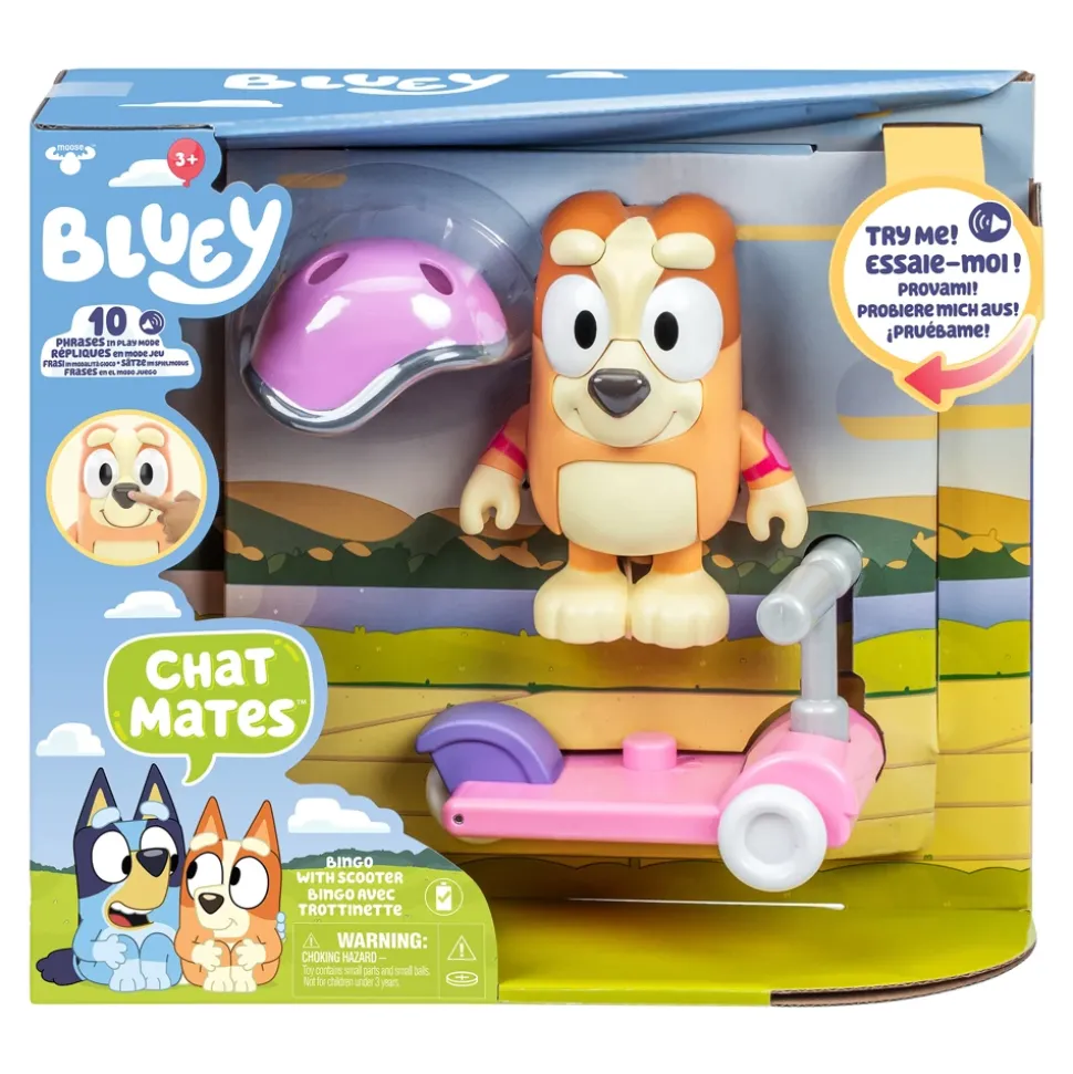 Moose Toys Figurine Bingo sur sa trottinette interactive, Bluey