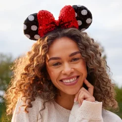 Walt Disney World Serre-tête à oreilles de Minnie avec sequins rouges, noirs et blancs pour adultes